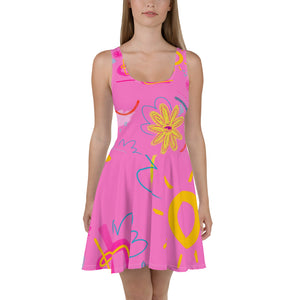 Abstract Pink Skater Dress