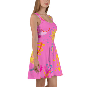 Abstract Pink Skater Dress