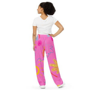 Pink Abstract All-over print unisex wide-leg pants