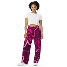 Load image into Gallery viewer, Dark Pink Abstract All-over print unisex wide-leg pants