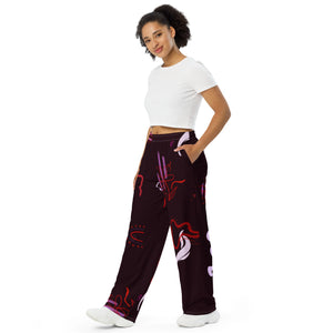 Abstract Dark Red and Purple All-over print unisex wide-leg pants