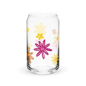 Pink and Yellow Floral Can-shaped glass