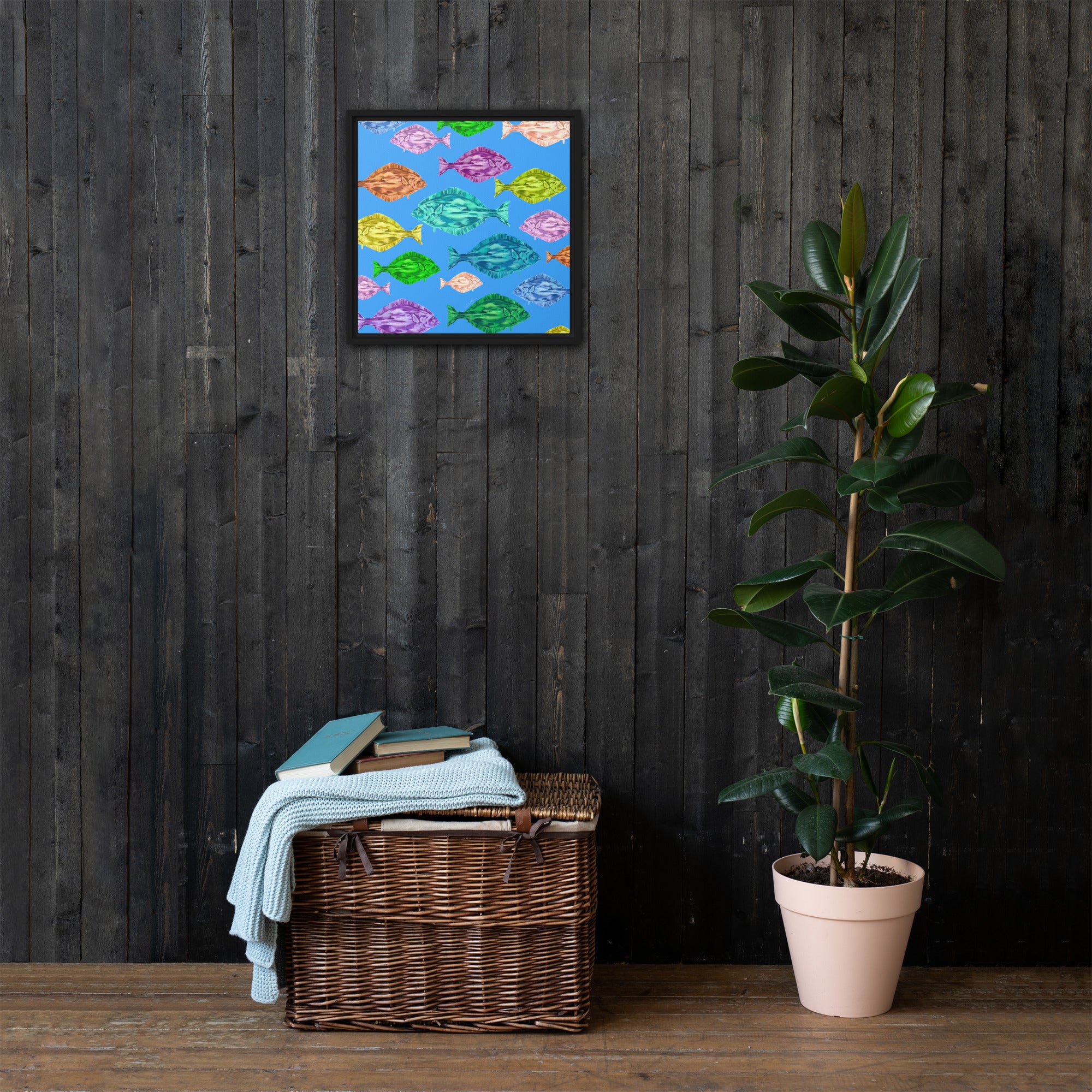 "Halibut You Let Me Swim" Framed Canvas Print